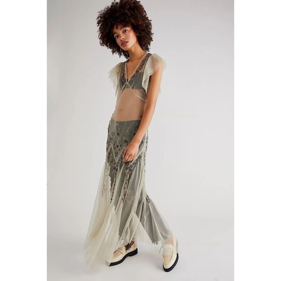New Free People Annabelle Embellished Maxi Slip sz XS - Picture 1 of 7